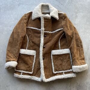 Vintage Trailmaster Sherpa Coat Mens 46 Brown Western Suede Jacket Rancher